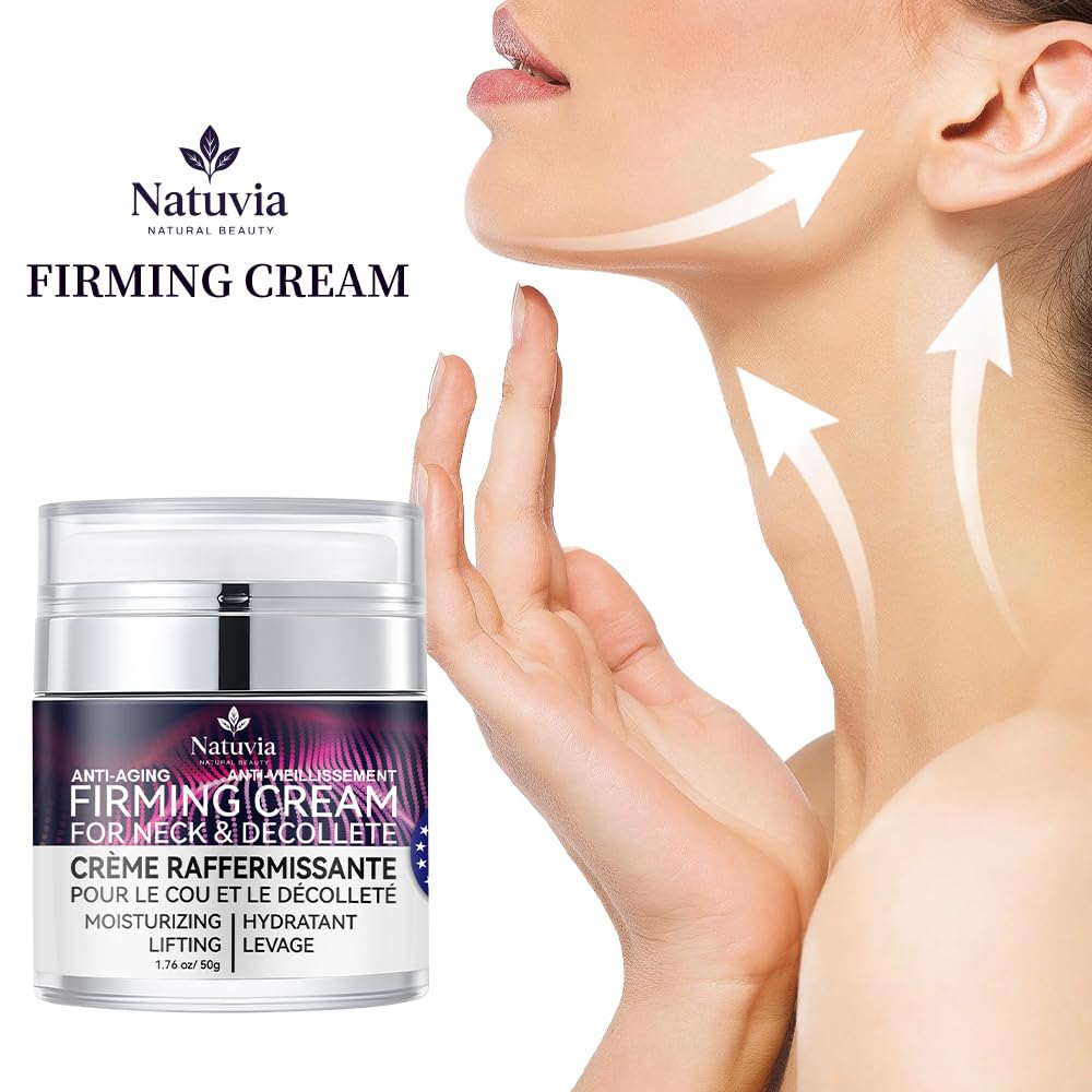 Natuvia cream application on neck demonstration showing lifting effect