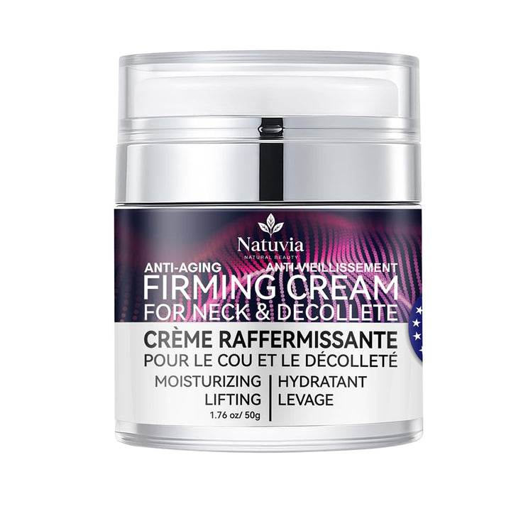 Natuvia front packaging showing neck and décolleté firming benefits