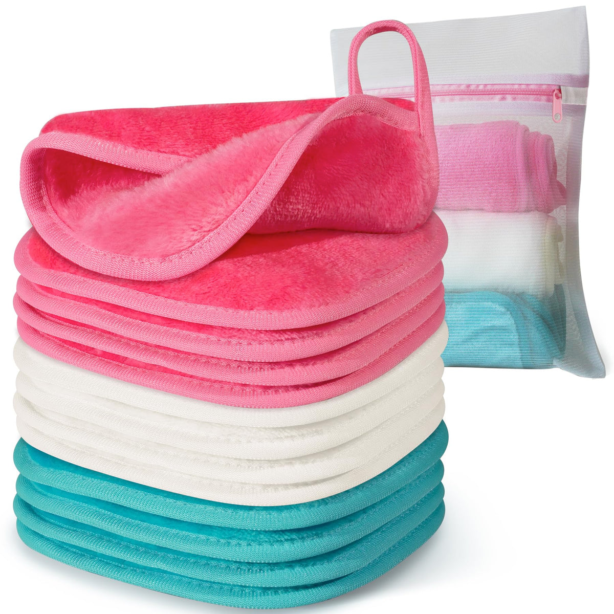 Natwag front packaging showing 12 reusable makeup remover cloths and mesh bag for travel convenience