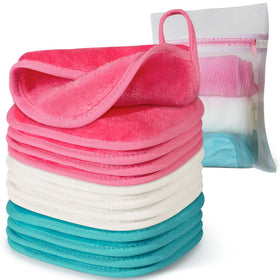Natwag front packaging showing 12 reusable makeup remover cloths and mesh bag for travel convenience