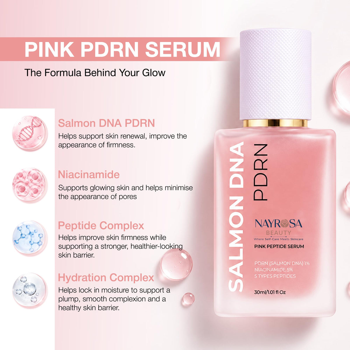 NAYROSA dropper applying serum to hand for controlled application benefit
