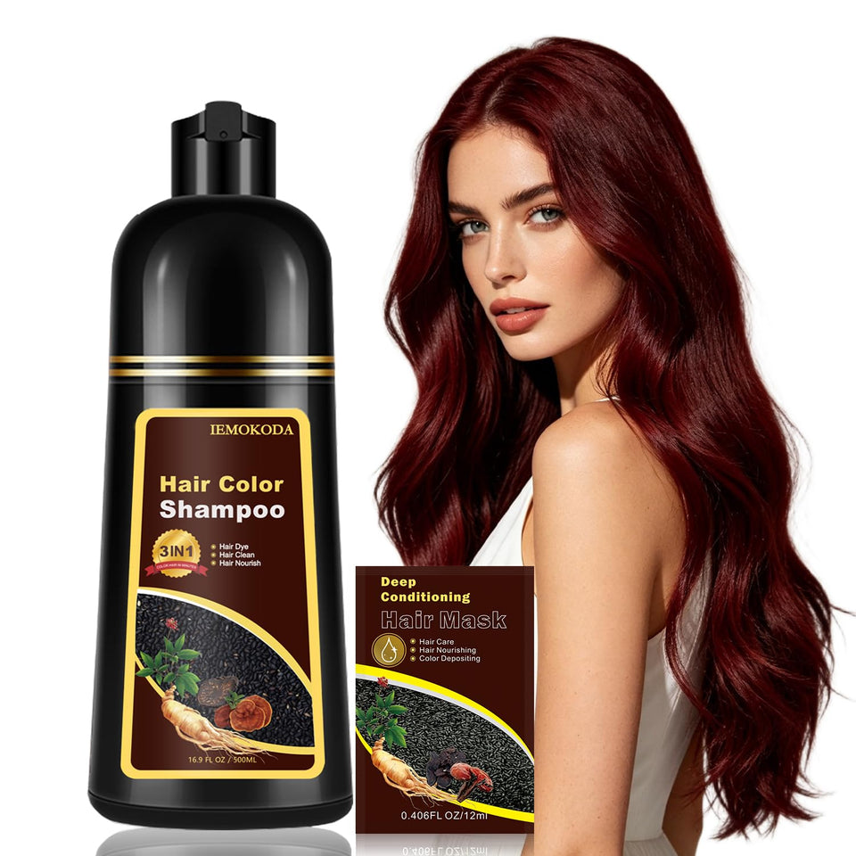 NCEPROHR front bottle showing dark burgundy shampoo and easy use benefit