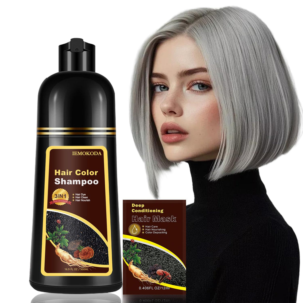 NCEPROHR front packaging showing silver gray shampoo and clear benefits