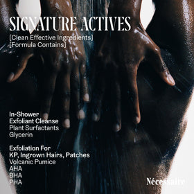 Nécessaire being rubbed onto arm displaying smoothing of rough patches benefit