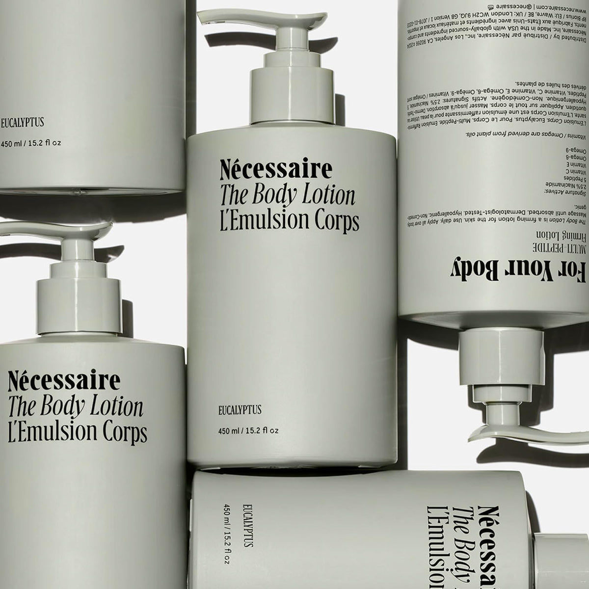 Nécessaire pump dispensing lotion demonstrating easy one-hand use and controlled dosing