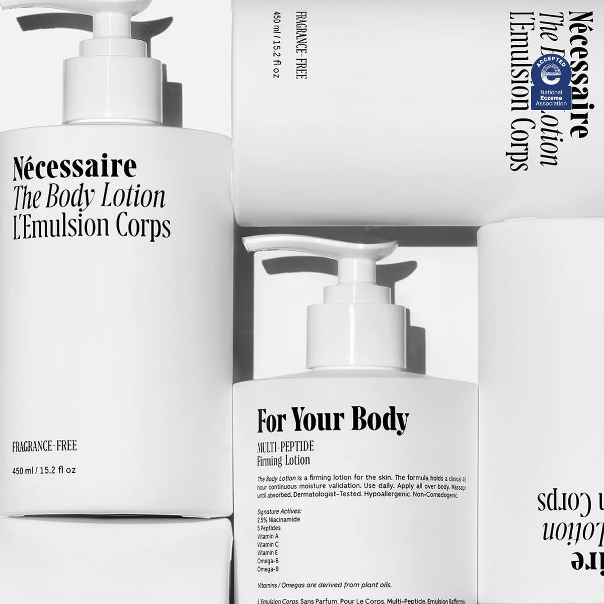 Nécessaire pump action dispensing lotion for easy daily use benefit