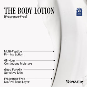 Nécessaire creamy lotion texture close-up showing fast-absorbing benefit