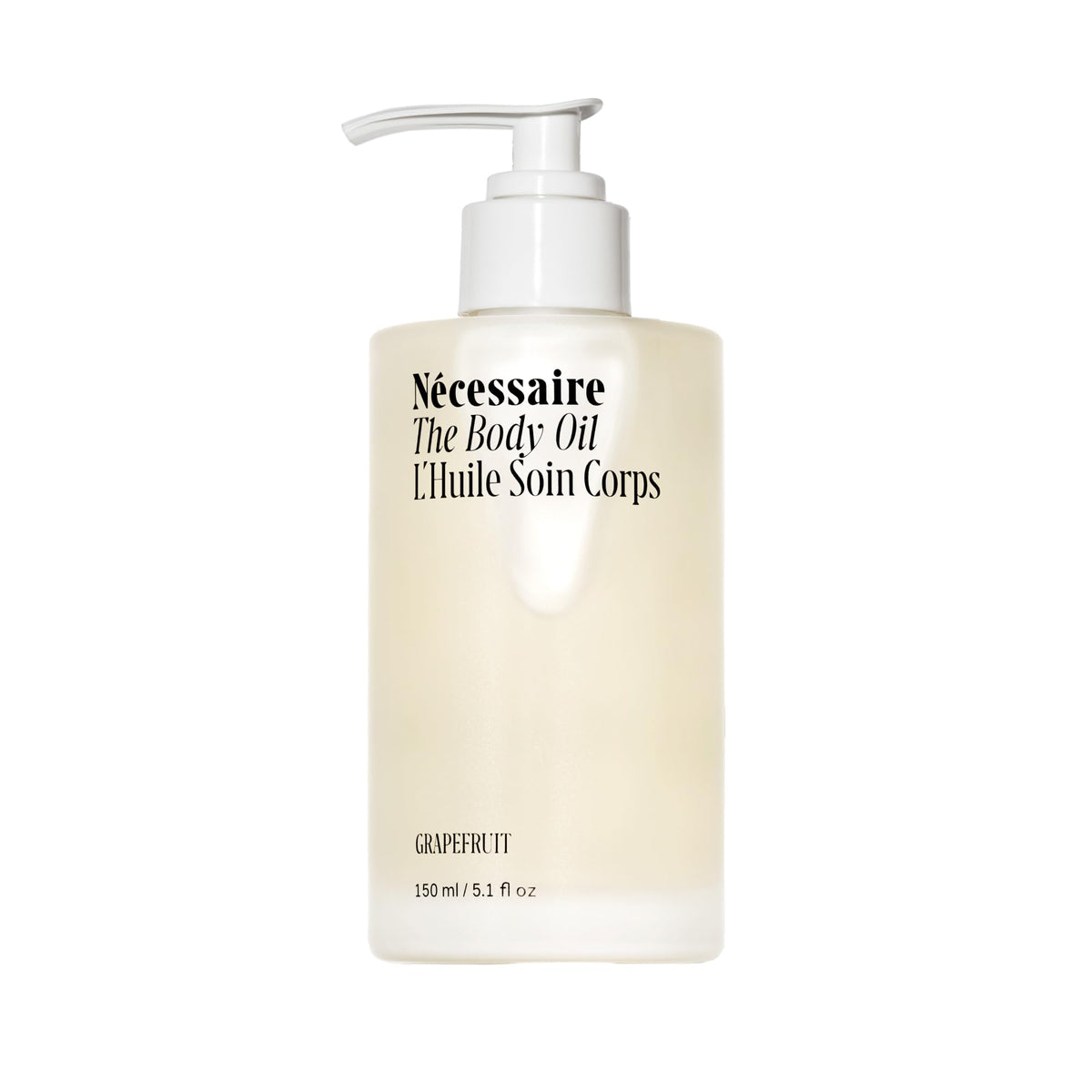Nécessaire front bottle shot showing sleek label and size benefit