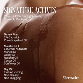 Nécessaire ingredients panel highlighting niacinamide and plant oils benefit