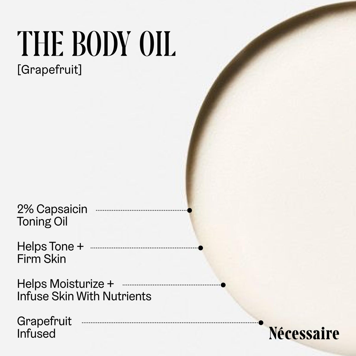 Nécessaire close-up of oil texture demonstrating lightweight absorption benefit