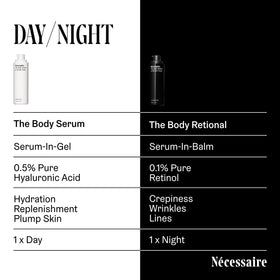 Before and after texture comparison illustrating Nécessaire smoothing benefits