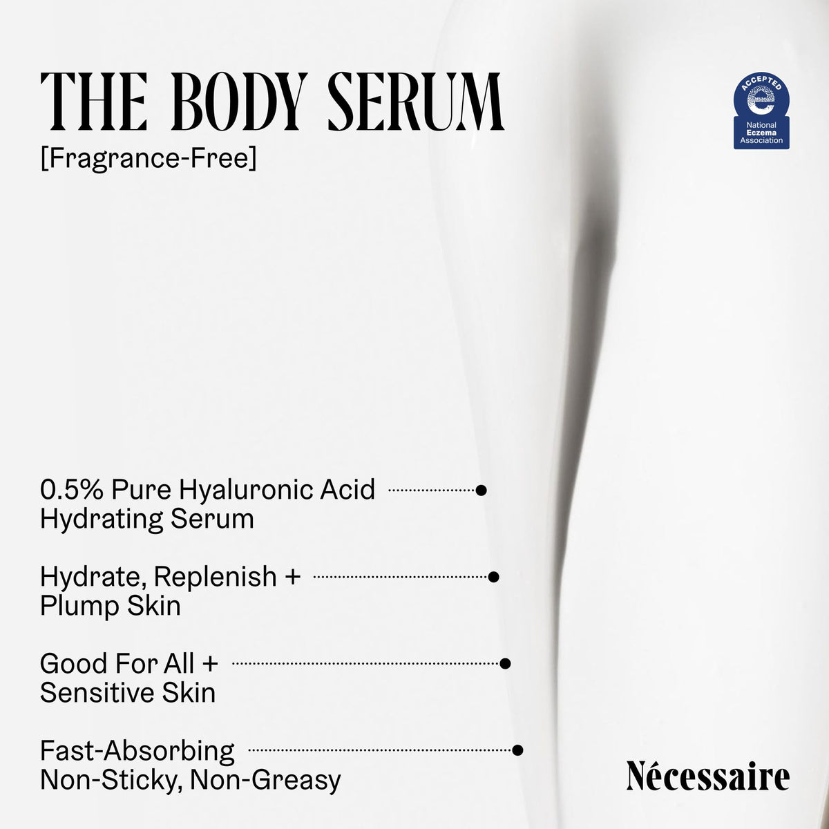 Nécessaire close-up label highlighting hyaluronic acid and niacinamide benefits