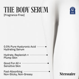 Nécessaire close-up label highlighting hyaluronic acid and niacinamide benefits