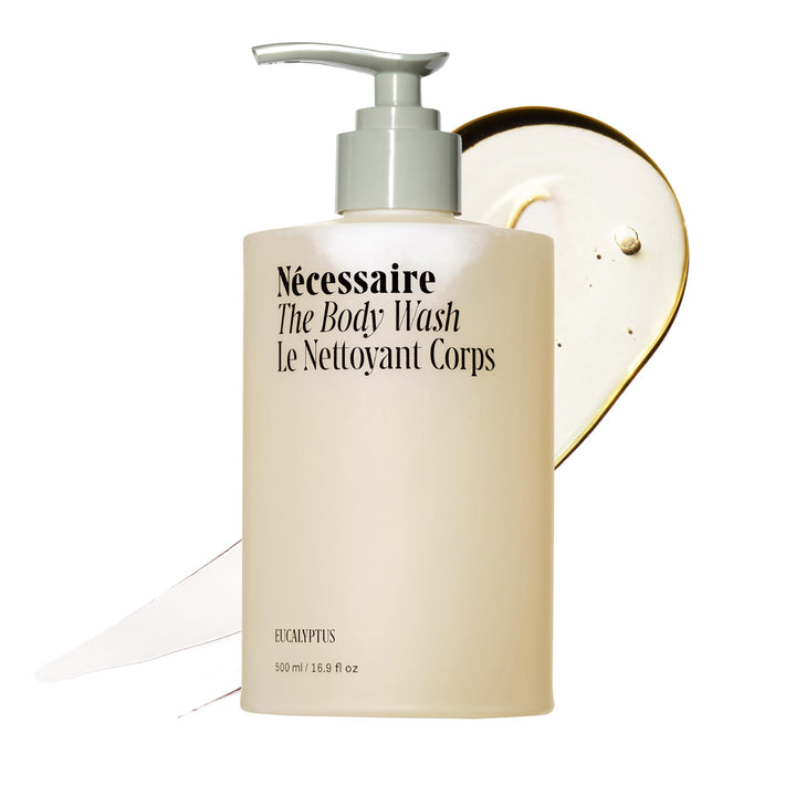Nécessaire front bottle view showing eucalyptus scent and clean design benefit