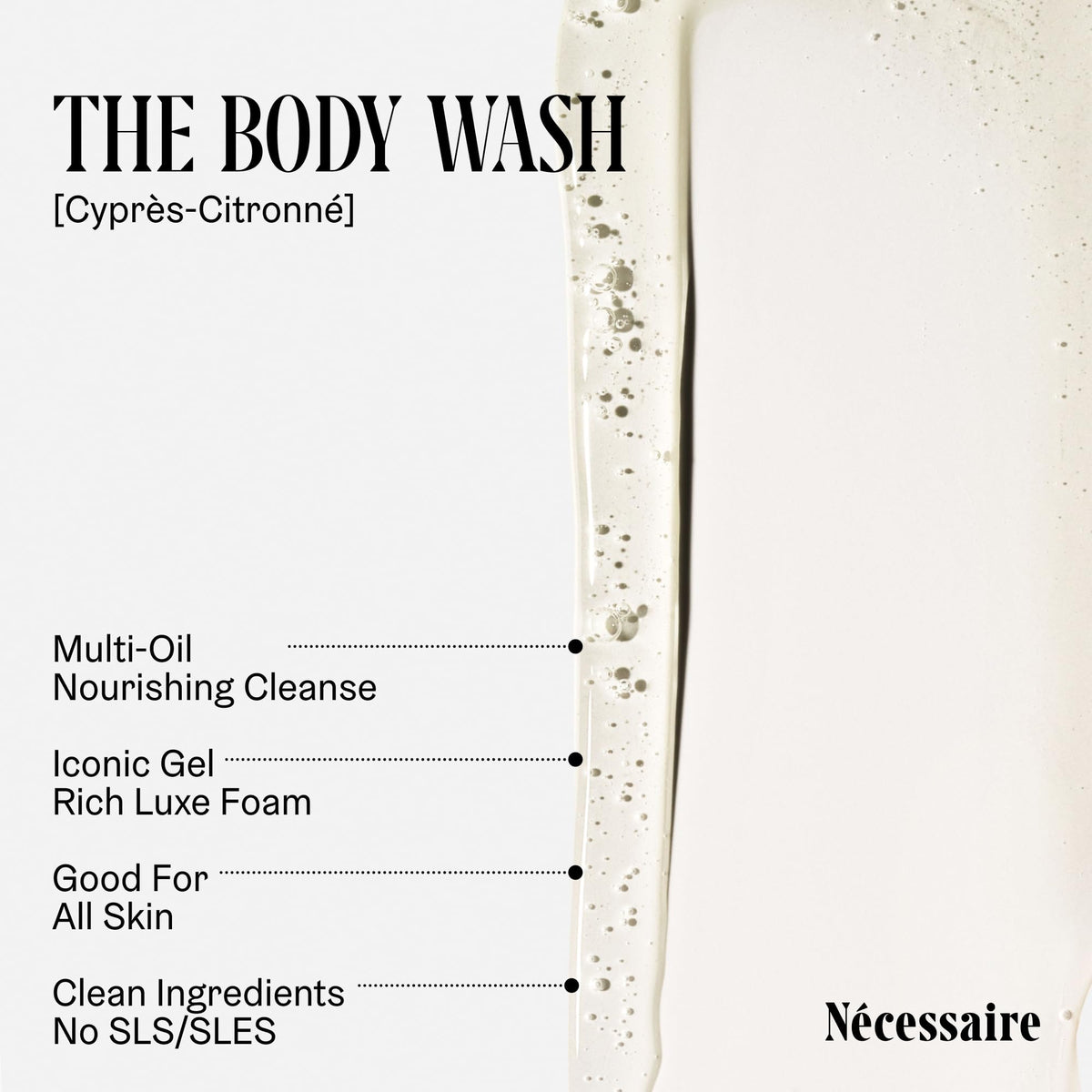 Nécessaire frothy foam texture on hand illustrating gentle, non-drying cleanse