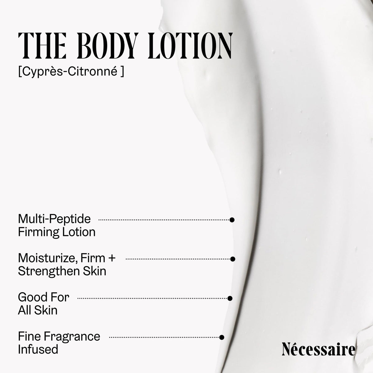 Nécessaire bottle label highlighting active ingredients and transparency benefit