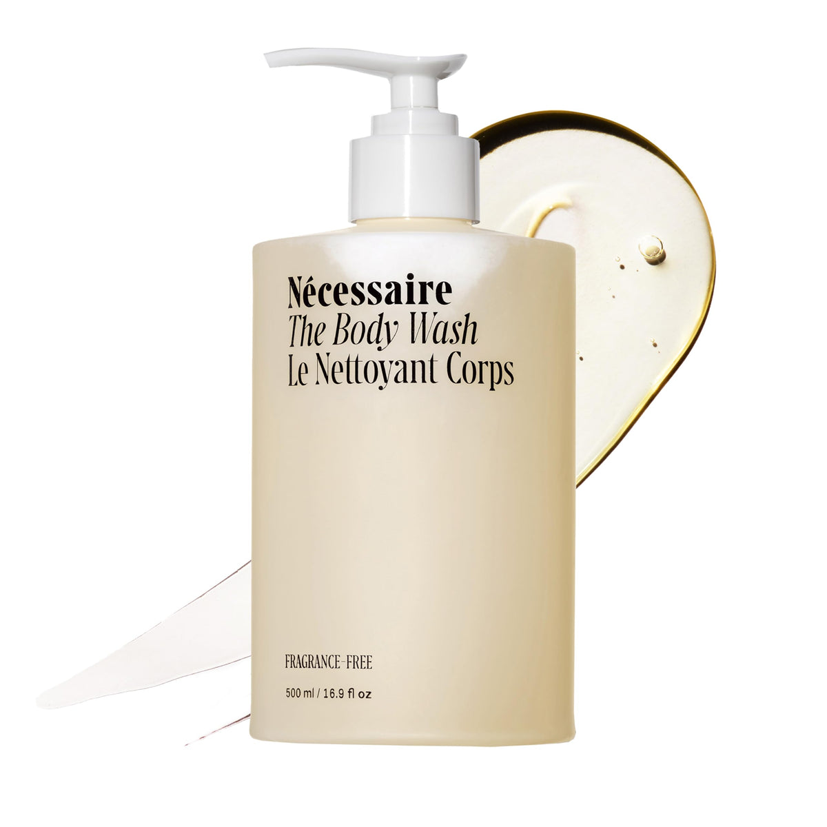 Nécessaire front packaging bottle showing clean design and 500ml size benefit