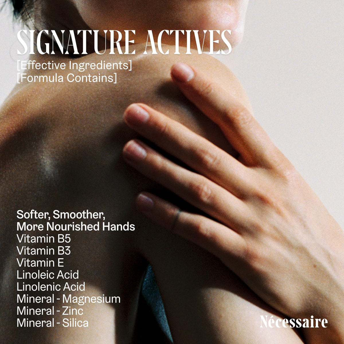 Nécessaire bottle next to hand wash promoting coordinated sinkside routine benefits