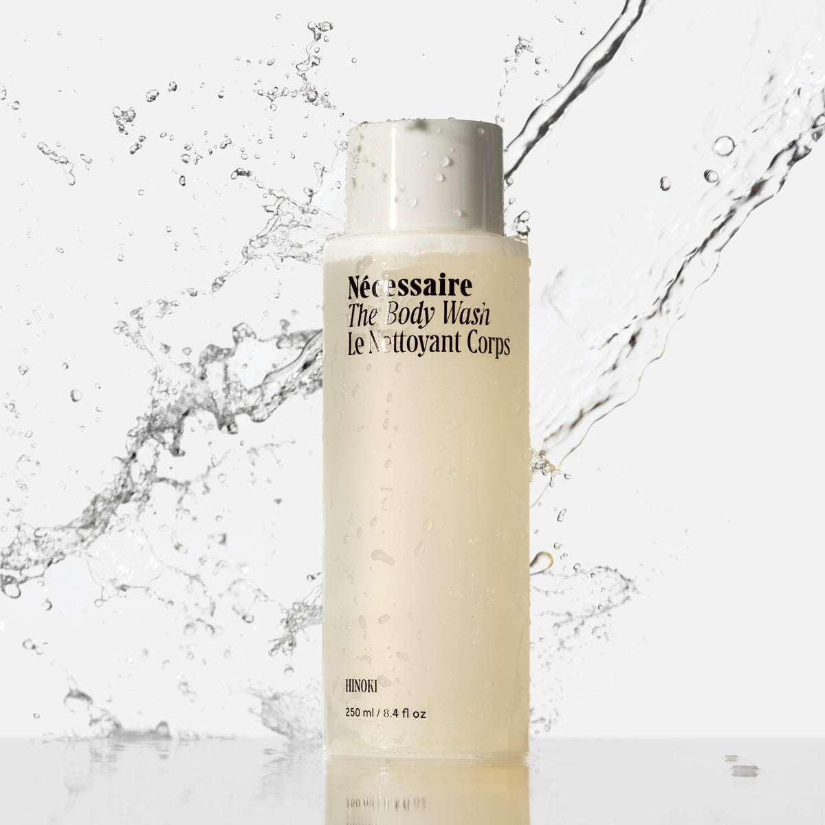 Nécessaire label and pump detail highlighting ingredient clarity