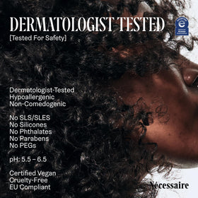 Nécessaire shampoo in use under shower showing soothing scalp cleanse benefit