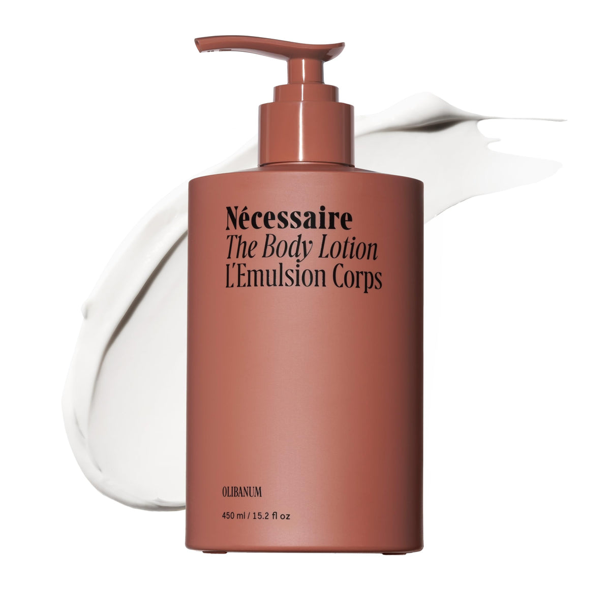 Nécessaire front packaging showing 15.2 oz bottle and clear labeling benefits