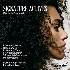 Nécessaire being applied to hair ends demonstrating instant slip benefit