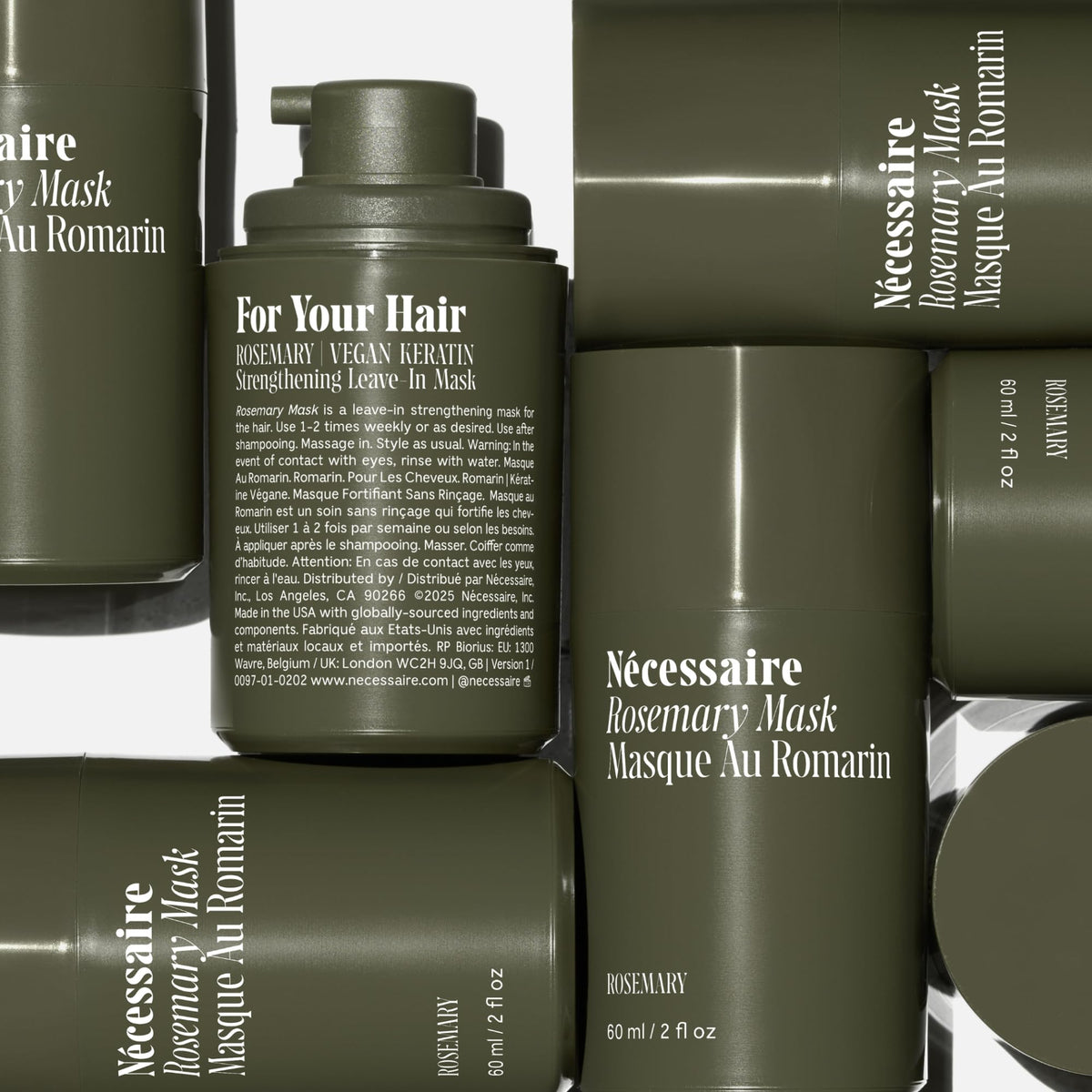 Nécessaire label close-up listing key ingredients and transparency benefit