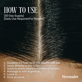 Nécessaire Rosemary Serum being applied to scalp emphasizing targeted use benefit