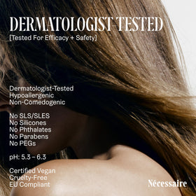 Nécessaire label close-up displaying ingredients and ‘sulfate-free’ benefit