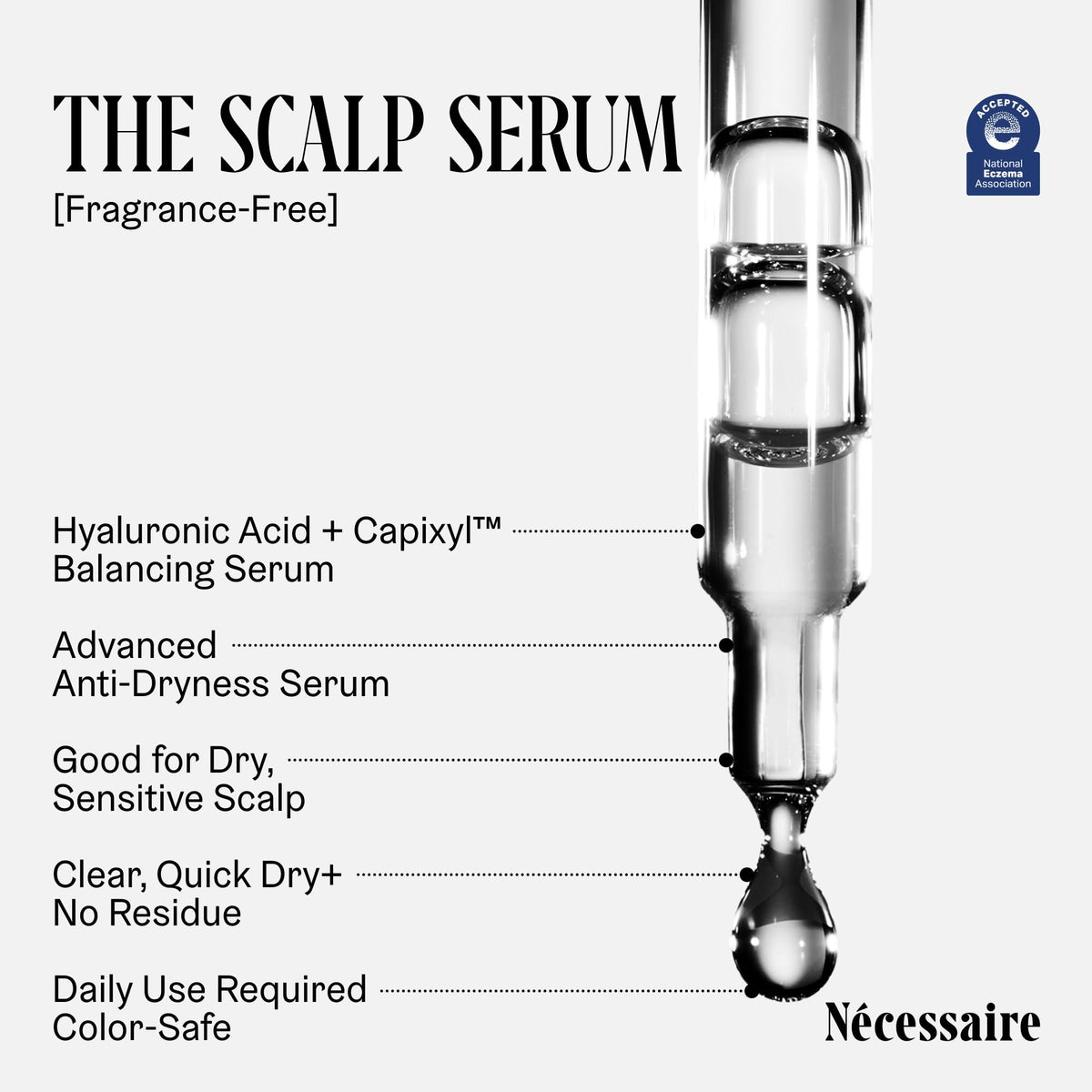 Nécessaire texture close-up showing water-light, non-greasy serum
