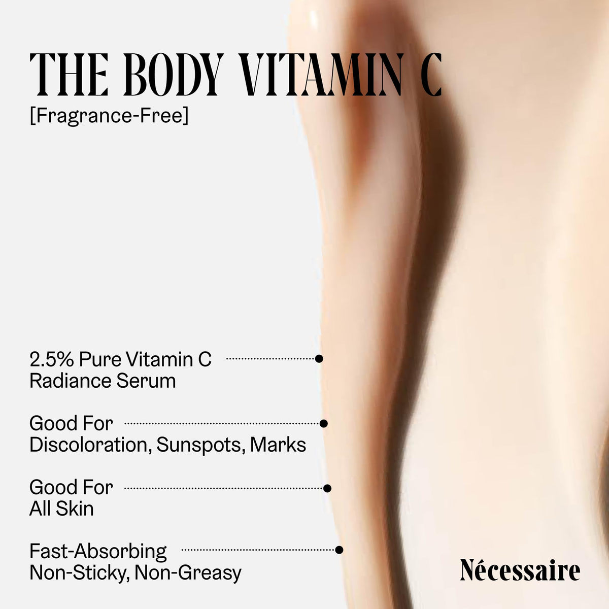 Nécessaire applying serum to arm demonstrating even application benefit