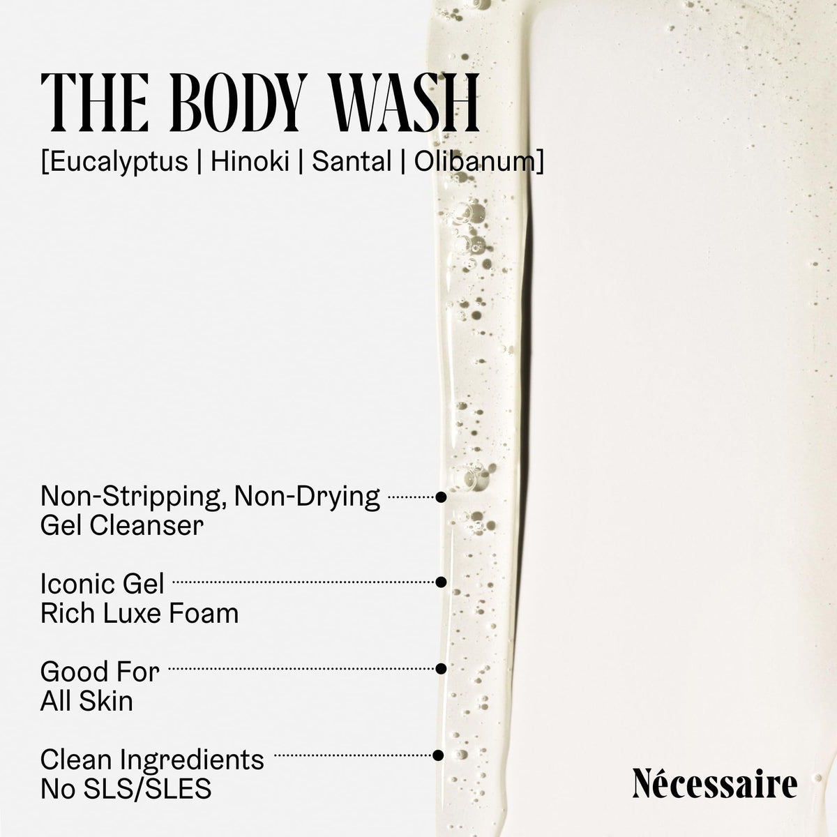 Nécessaire single bottle label detail showing ingredients and travel size