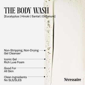Nécessaire single bottle label detail showing ingredients and travel size