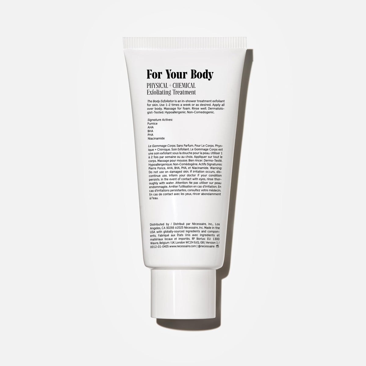 Nécessaire exfoliator texture dollop close-up showing pumice granules for effective buffing