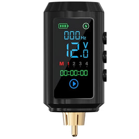 Neebol front view of wireless tattoo battery showing compact design and portability