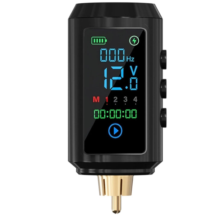Neebol front view of wireless tattoo battery showing compact design and portability