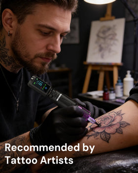 Neebol pen tattooing practice skin demonstrating controlled lining and shading