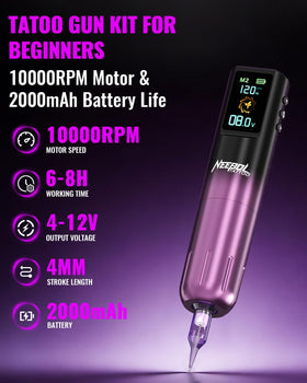 Neebol tattoo pen close-up highlighting ergonomic grip for precise control