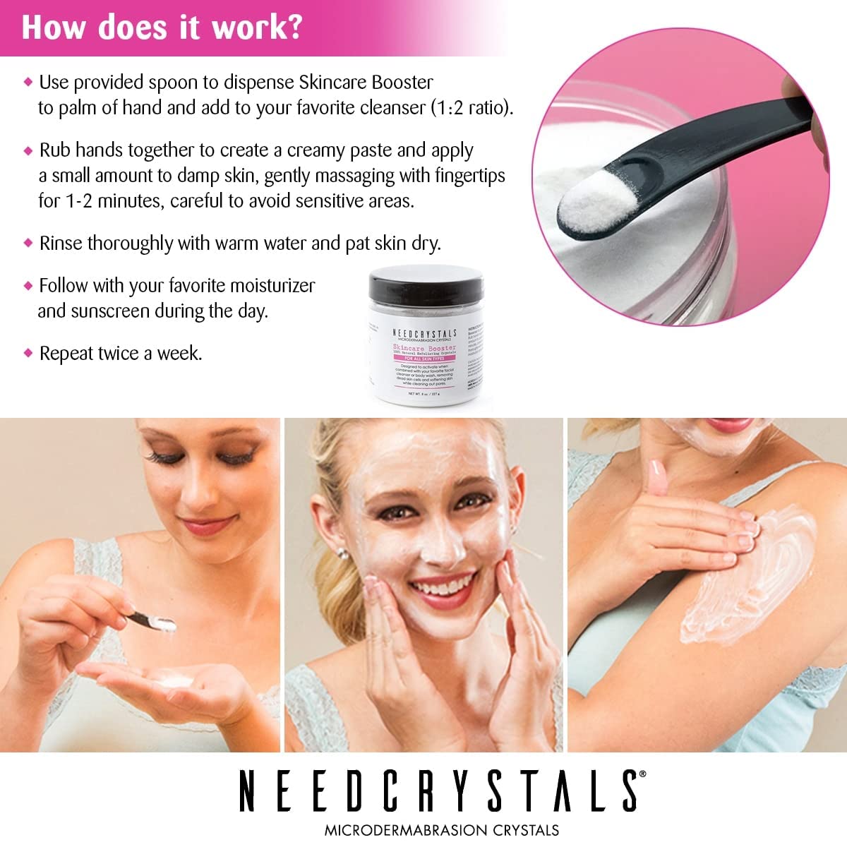 NeedCrystals applied in circular motions on cheek demonstrating safe buffing technique