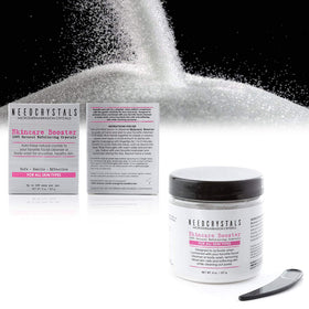 NeedCrystals jar on bathroom counter staged for home spa benefit and easy at-home use