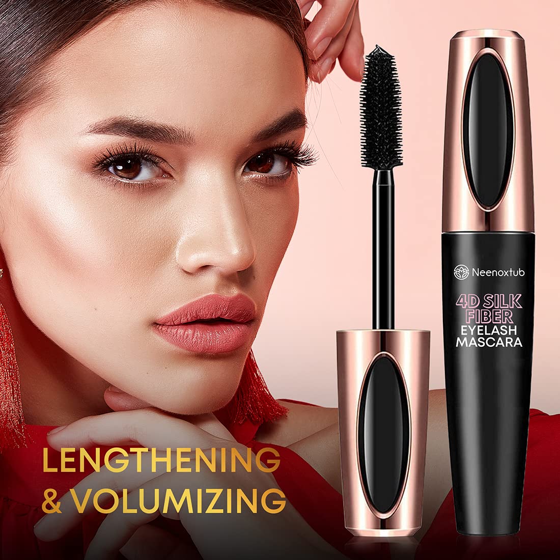 Neenoxtub mascara applied on upper lashes demonstrating visible lengthening effect