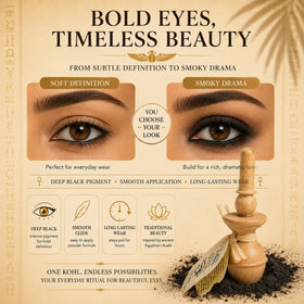 Applying Nefertari powder with an angled brush for precise, customizable eyeliner looks