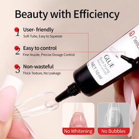 Nelrona glue being applied to press-on nail for quick secure hold