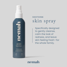 Nemah fine mist spray closeup on skin, clear benefit: even lightweight coverage