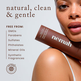 Applying Nemah firming lotion to arm demonstrating smooth massage and firming feel