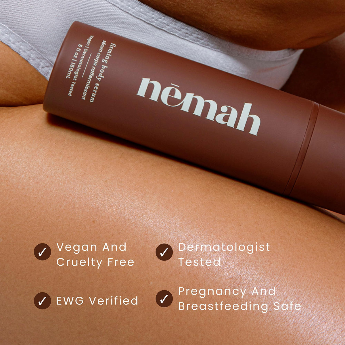 Nemah bottle on bathroom shelf conveying everyday routine convenience and travel-ready size
