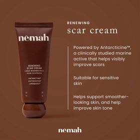Nemah cream texture close-up, rich emollient feel that hydrates scar tissue