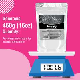 Nena's open 16 oz jar top view revealing ample powder for many services and reduced refills