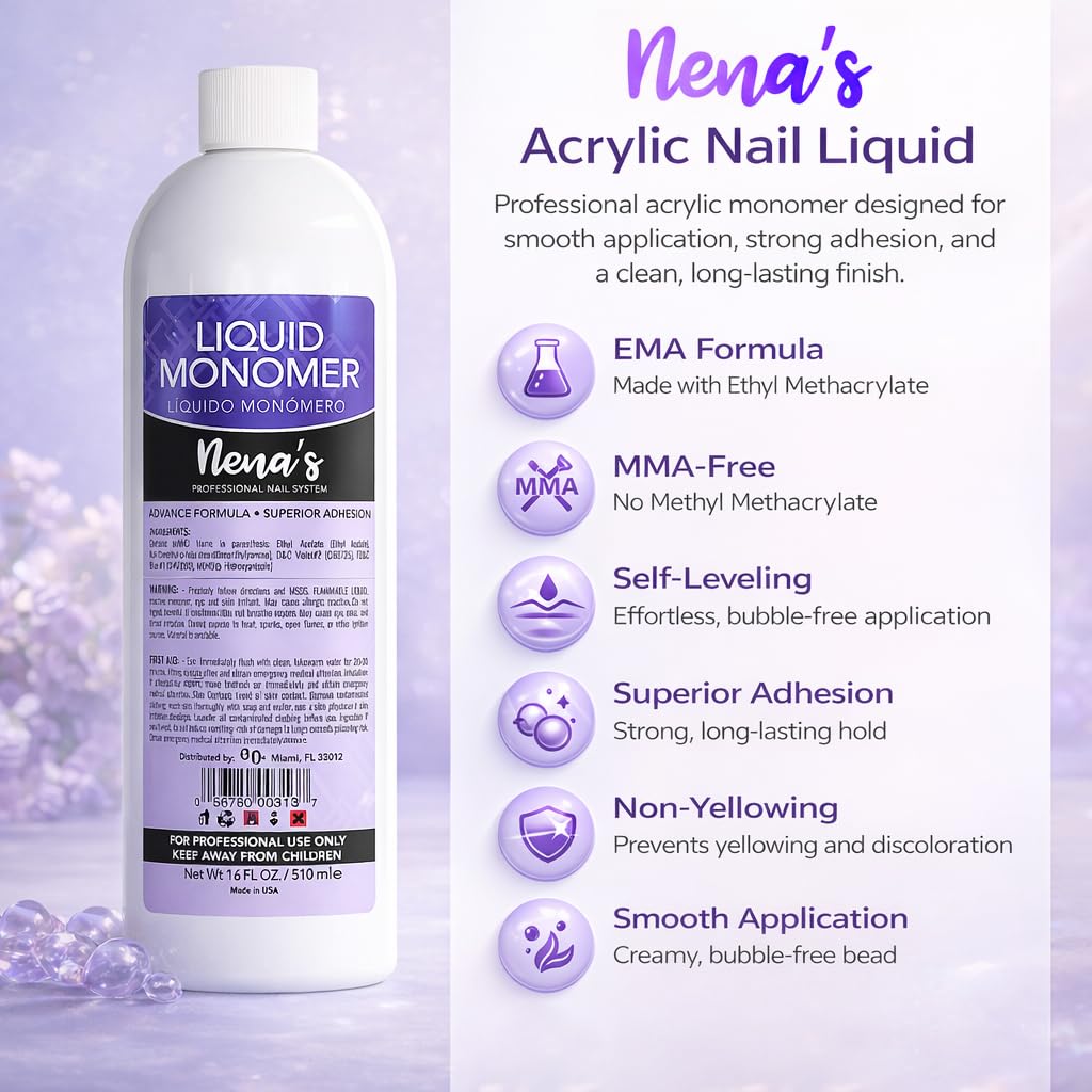 Nena's monomer close-up pour demonstrating smooth viscosity for easy bead control