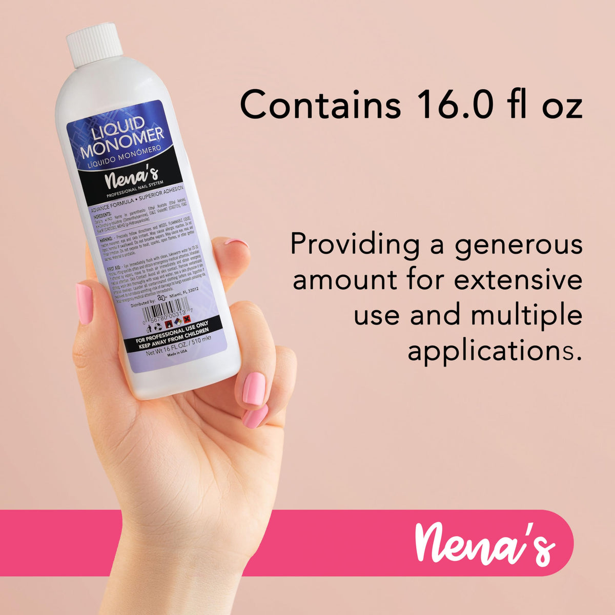 Nena's salon application scene with technician using monomer for precise sculpting